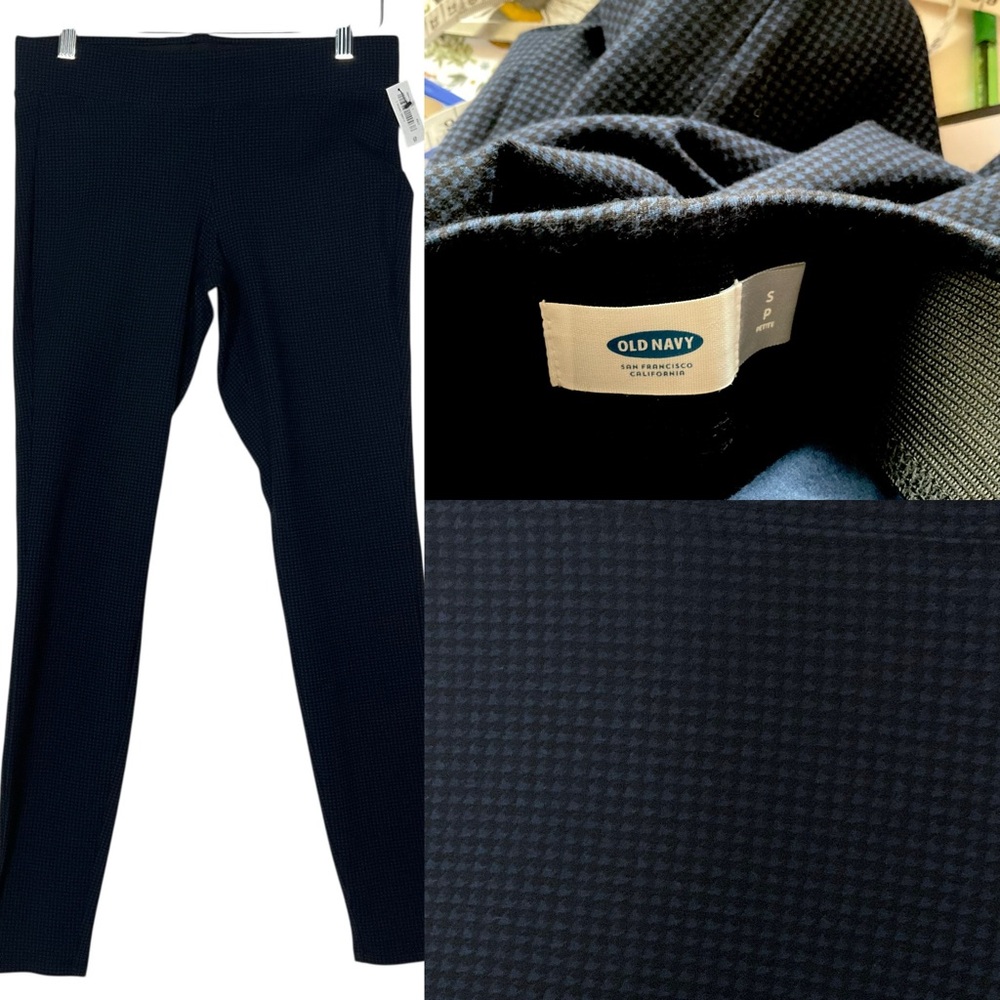 OLD NAVY sz Petite Small Houndstooth Leggings Stretch Waist Black Blue NWT